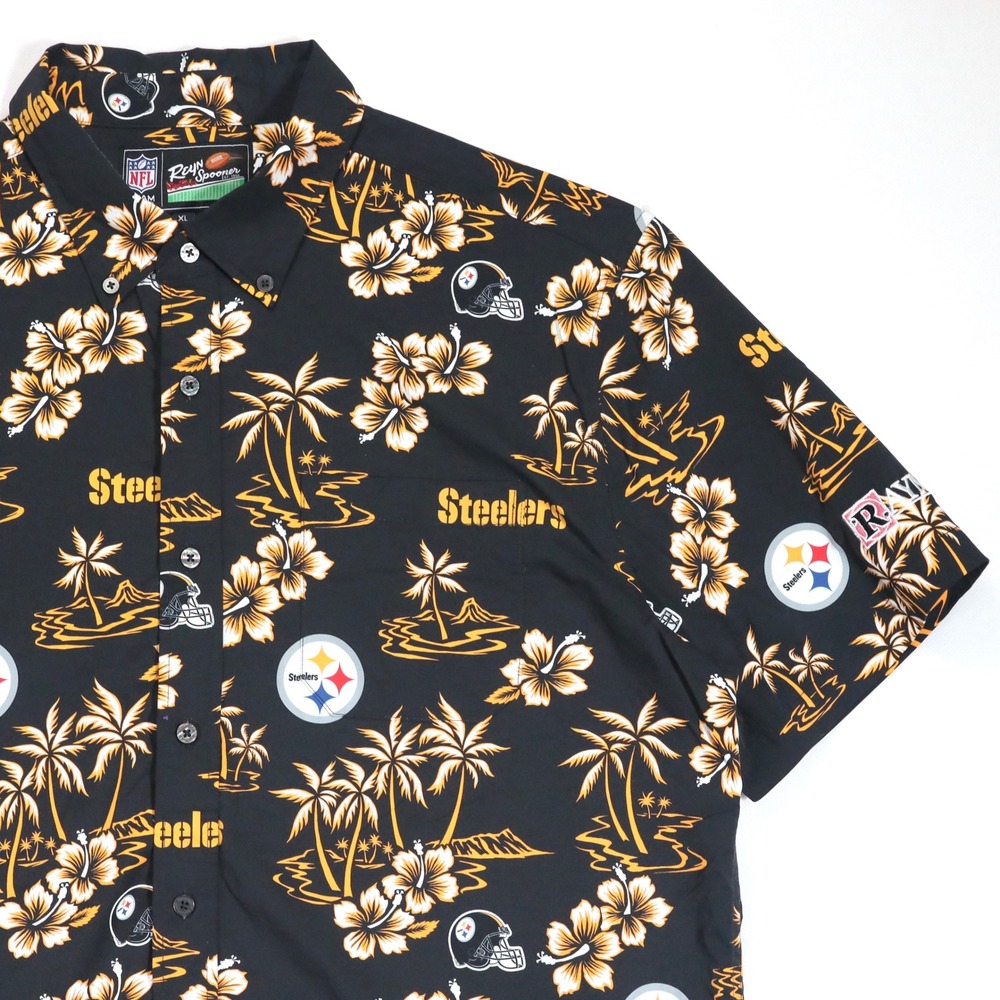 Reyn Spooner Pittsburgh Steelers Hawaiian Shirt Mens XL Black Floral Button Down